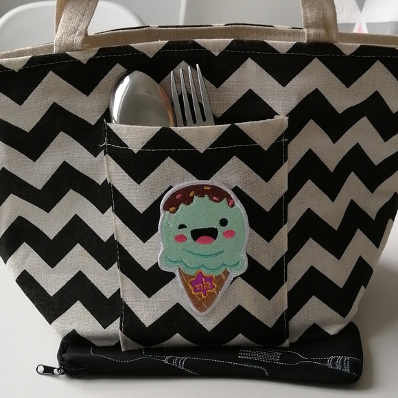 BNWOT ! cotton linen lunch bag insulated bag cooler - Picture 6 of 8